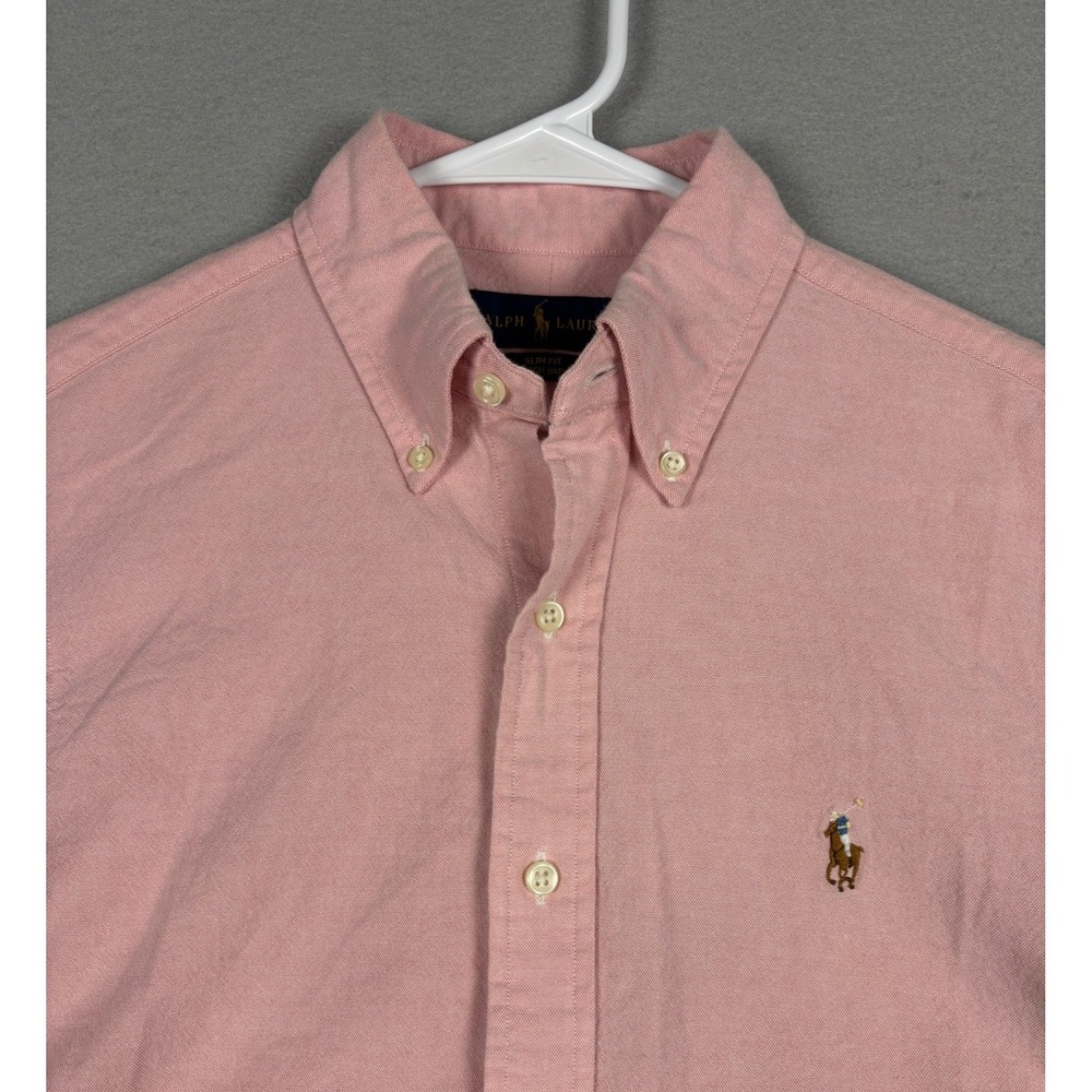 Ralph Lauren Slim Fit Stretch Oxford Shirt Small Pink Button Down Flesh Pony - Picture 3 of 10